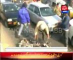 Karachi: Protesters blocked the road near Baloch Colony