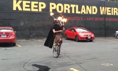 Unicycling Funny Darth Vader Plays Flaming Bagpipes!!