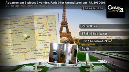 Appartement 3 pièces à vendre, Paris 01er Arrondissement  75, 395000€