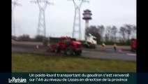 Un camion transportant du goudron se renverse sur L'A6