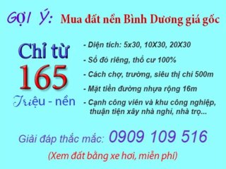 CẦN BÁN ĐẤT BÌNH DƯƠNG GIÁ GỐC CHỈ 165 TRIỆU_150M2