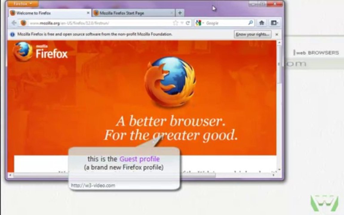Profiles in Firefox, visit w3-video.com for more tutorials