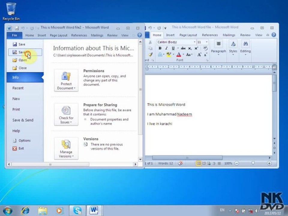 Lesson  2 Save Save as Open (Microsoft Office Word 2007_2010 Free Tutorial Urdu Hindi Video Training taleem.tv Pakistan Education