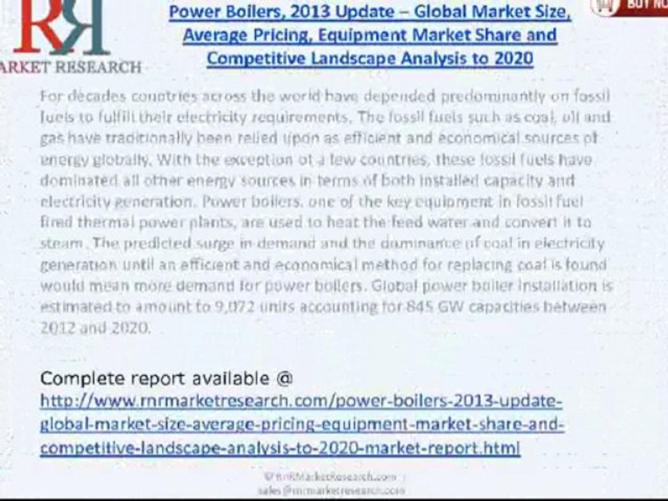RnRMR: Global Power Boilers Industry 2020 - Market Size, Average Pricing, Equipment Market Share and Competitive Landscape Analysis