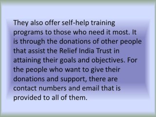 Main Agenda of Relief India Trust