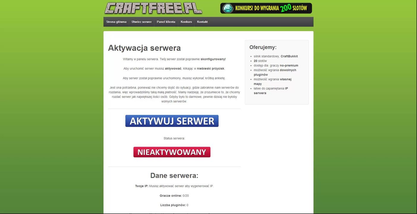 CraftFree.pl - Darmowy hosting serwerów Minecraft