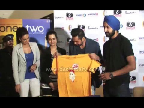 Real life couple Abhay Deol and Preeti Desai launched the merchandise of their film One by Two