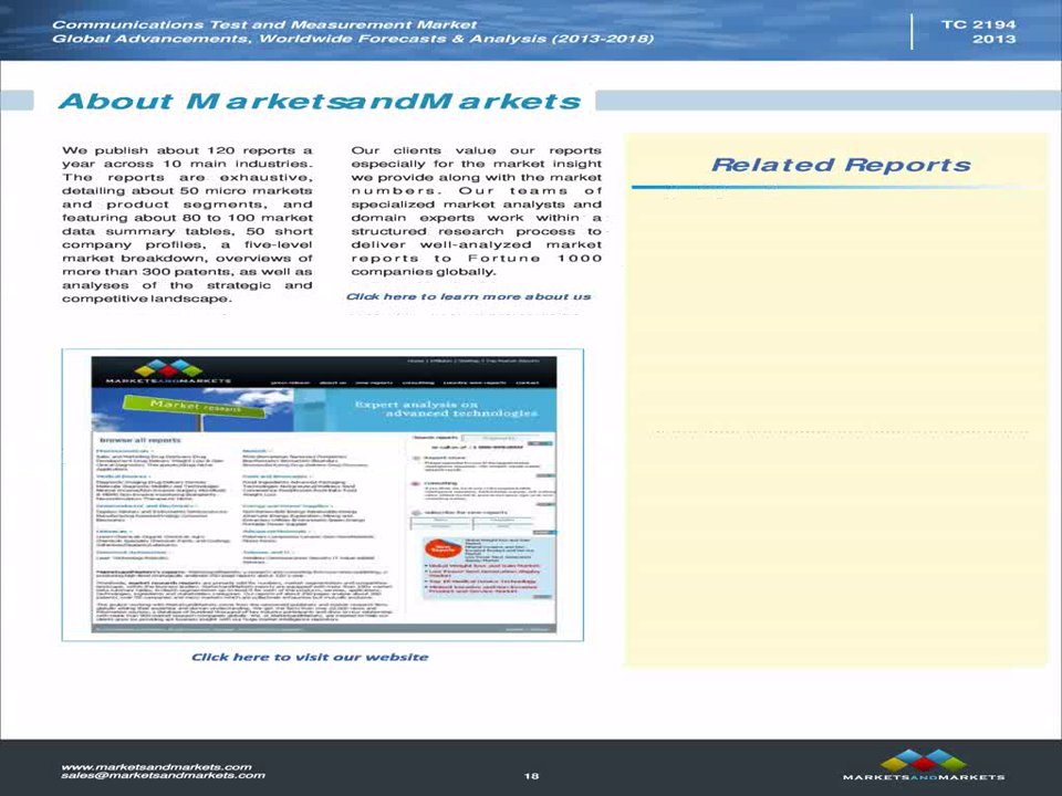 Communications Test and Measurement (CTM) Market Forecasts & Analysis (2013 - 2018)