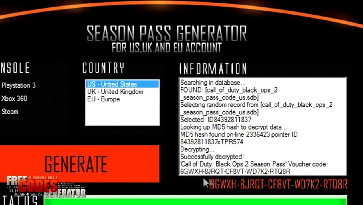 FREE Black Ops 2 Season Pass Codes Generator January 2014