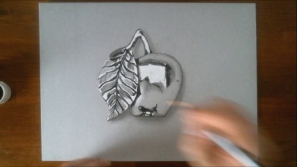 3D illusion realistic drawing: the chrome apple