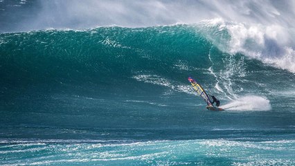 Yannick Anton windsurfing for renewables against oil in Canaries