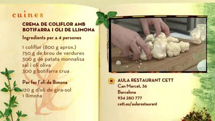 Crema de coliflor amb botifarra i oli de llimona