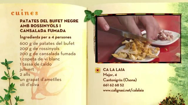 Cuines - Patates del bufet negre amb rossinyols i cansalada fumada