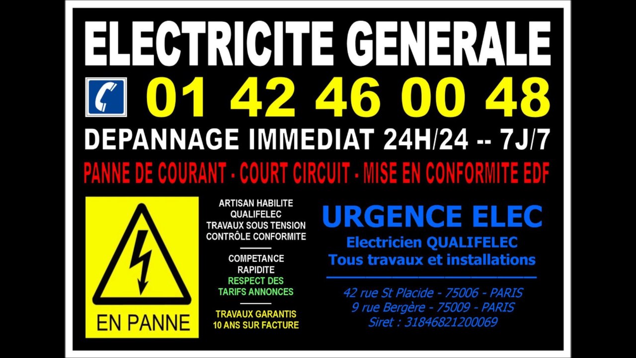 ELECTRICIEN PARIS 16eme - 0142460048 - 24h/24 - DEPANNAGE ASSURE DANS L'HEURE 7/7