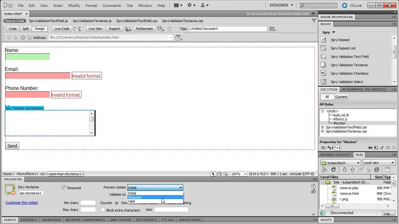 Dreamweaver: Spry Form Validation - Tutorial