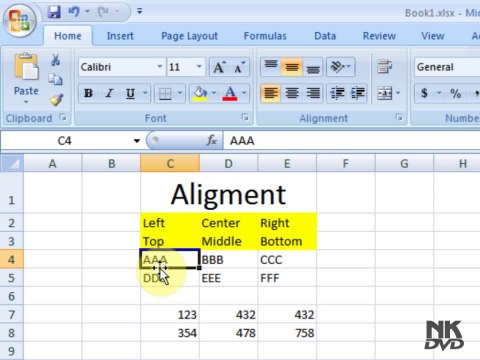 Lesson 11 Alignment Microsoft Office Excel 2007 2010 free Educational video Training Tutorials in Urdu Hindi language