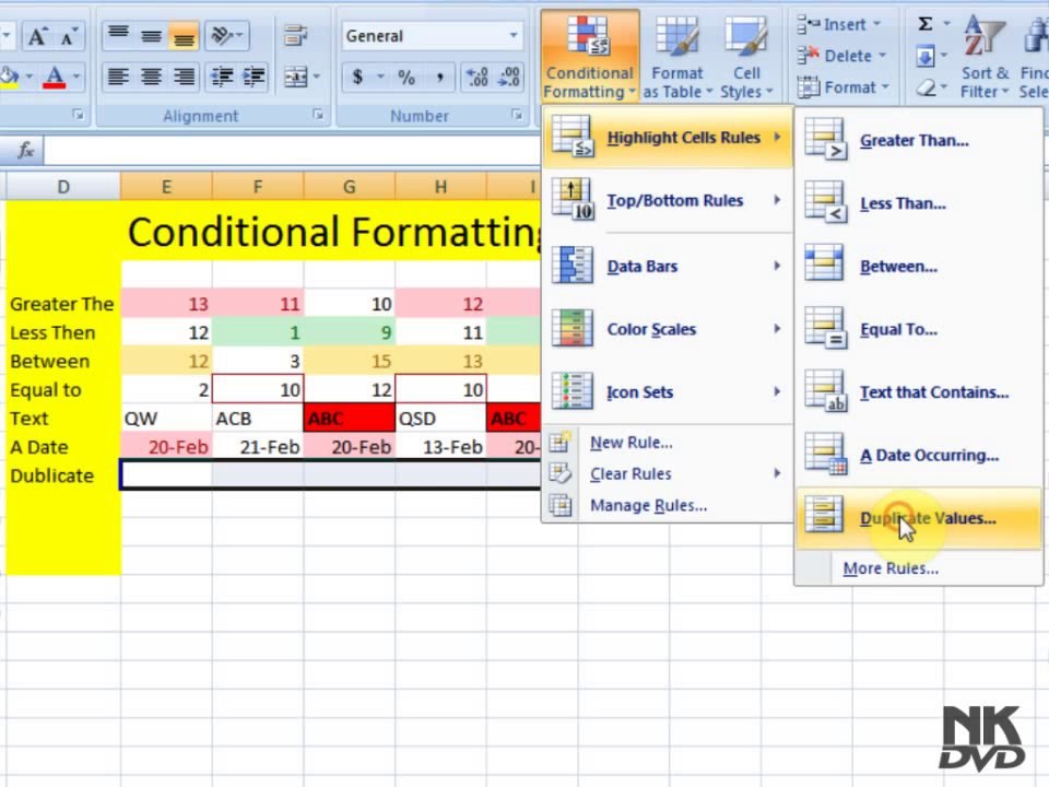 Lesson 16 The Conditional Formating Microsoft Office Excel 2007 2010 