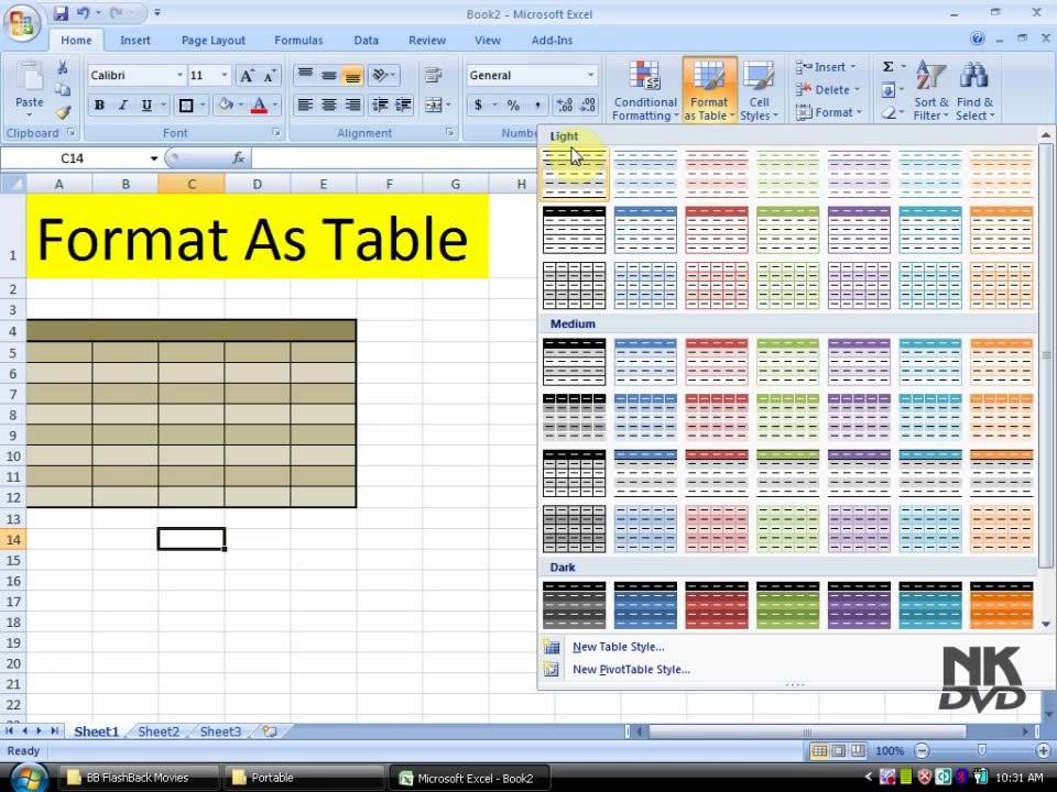 Lesson 18 The Format as Table Microsoft Office Excel 2007 2010 free Educational video Training Tutorials in Urdu Hindi language