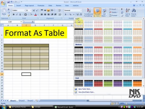 Lesson 18 The Format as Table Microsoft Office Excel 2007 2010 free Educational video Training Tutorials in Urdu Hindi language