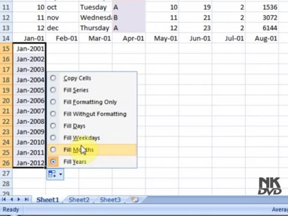 Lesson 33 The Fill Series Microsoft Office Excel 2007 2010 free Educational video Training Tutorials in Urdu Hindi language