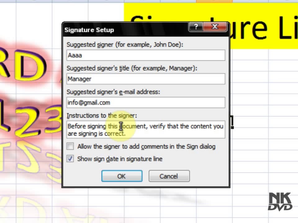 Lesson 61 The Signature Line Microsoft Office Excel 2007 2010 free Educational video Training Tutorials in Urdu Hindi language
