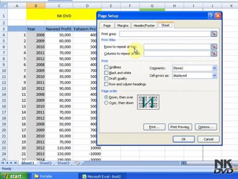 Lesson 72 The Print Titles Page Setup Microsoft Office Excel 2007 2010 free Educational video Training Tutorials in Urdu Hindi language