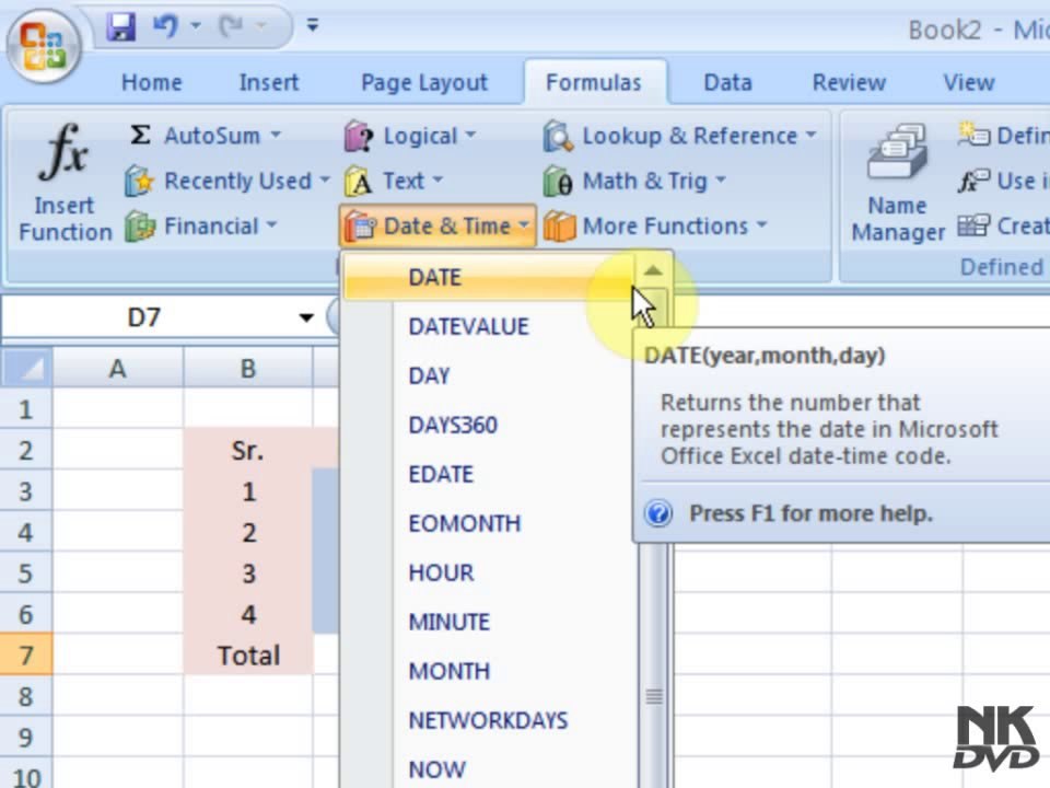 Lesson 74 The Function Library Microsoft Office Excel 2007 2010 free Educational video Training Tutorials in Urdu Hindi language