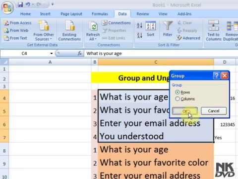 Lesson 80 The Group _ Ungroup Microsoft Office Excel 2007 2010 free Educational video Training Tutorials in Urdu Hindi language