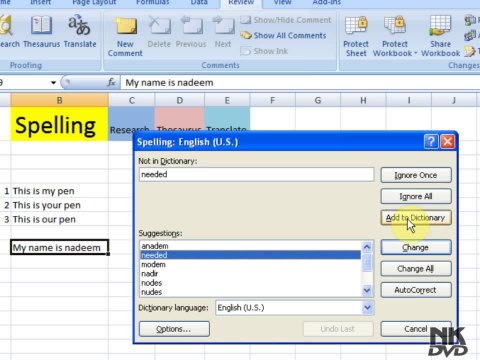 Lesson 81 The Spelling Microsoft Office Excel 2007 2010 free Educational video Training Tutorials in Urdu Hindi language