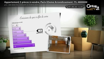Appartement 3 pièces à vendre, Paris 03eme Arrondissement  75, 480000€
