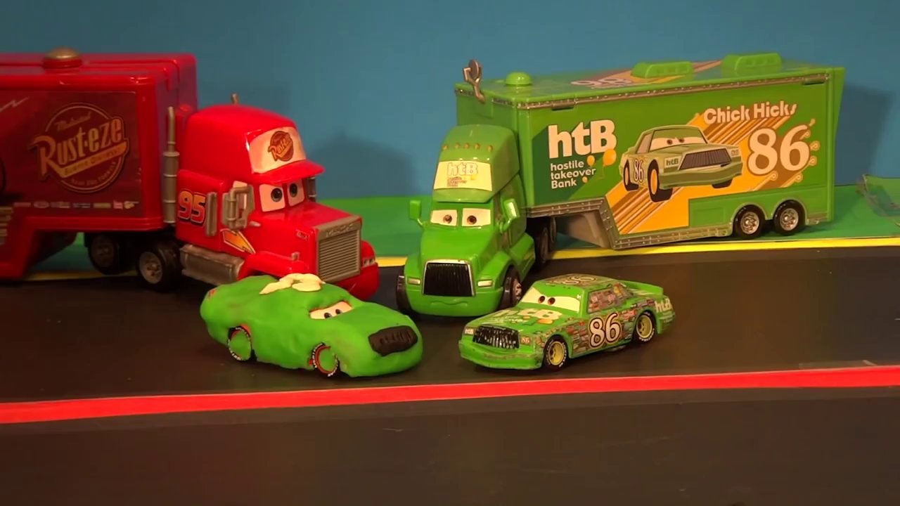 Play Doh Lightning McQueens Nightmare, he joins the Chick Hicks Race Team with Play Doh  fun video