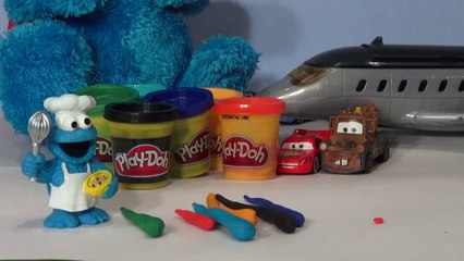 Play Doh SNAKES ON A PLANE with Cookie Monster, Lightning McQueen, and Mater !!