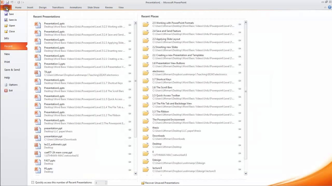 Lesson 02.5 Working with Different File Formats - MS PowerPoint Urdu and Hindi language by Microsoft Office Power Point 2010  free online video Training Tutorials