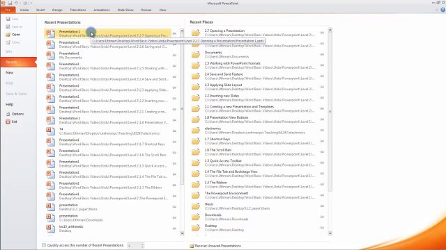Lesson 02.7 Opening a Presentation - MS PowerPoint Urdu and Hindi language by Microsoft Office Power Point 2010 free online video Training Tutorials