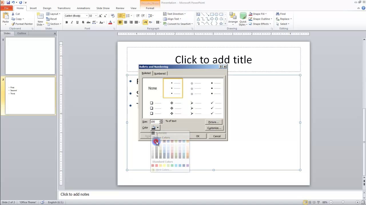 Lesson 05.6 Bullets and Numbering List - MS PowerPoint by Microsoft Office Power Point 2010  free online video Training Tutorials Urdu and Hindi language