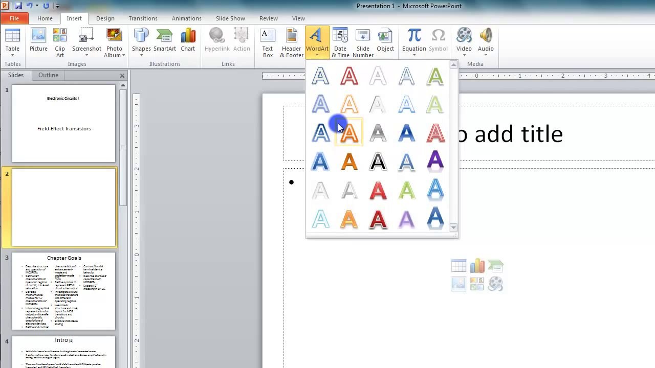 Lesson 10.5 Inserting WordArt - MS PowerPoint by Microsoft Office Power Point 2010  free online video Training Tutorials Urdu and Hindi language