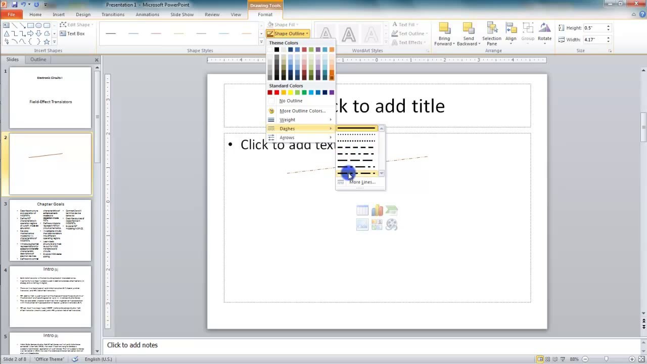 Lesson 10.7 Applying and Changing Line Colors - MS PowerPoint by Microsoft Office Power Point 2010  free online video Training Tutorials Urdu and Hindi language