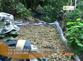 En Huánuco, agentes especializados destruyen un laboratorio clandestino de drogas e insumos químicos en el sector el Porvenir