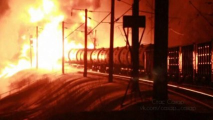Spectacular footage of massive rail fire in Russia