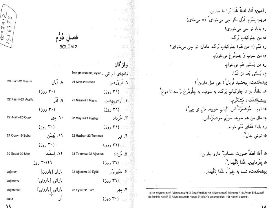 Farsca Türkce kelime Çalışması -  II