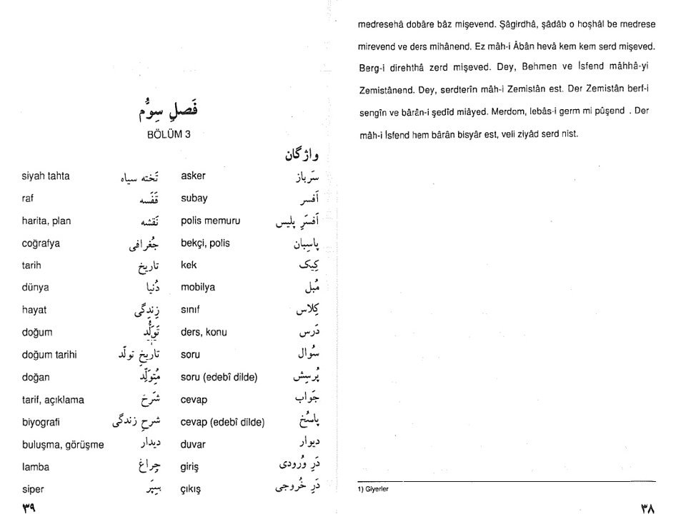Farsca Türkce kelime Çalışması -  III