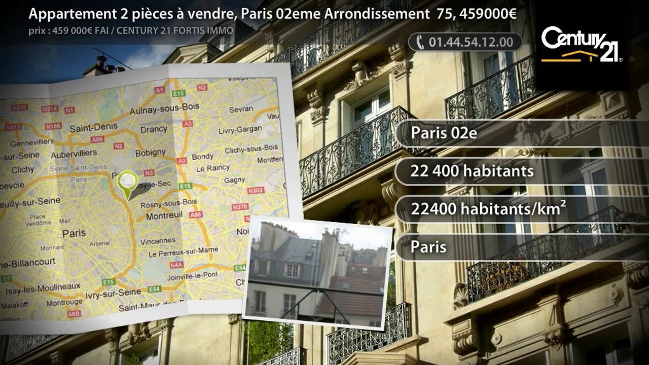 Appartement 2 pièces à vendre, Paris 02eme Arrondissement  75, 459000€