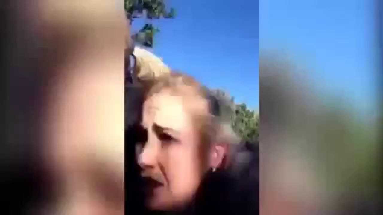 Ängstliche Touristen werden von einer Giraffe verfolgt