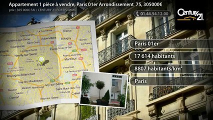 Appartement 1 pièce à vendre, Paris 01er Arrondissement  75, 305000€