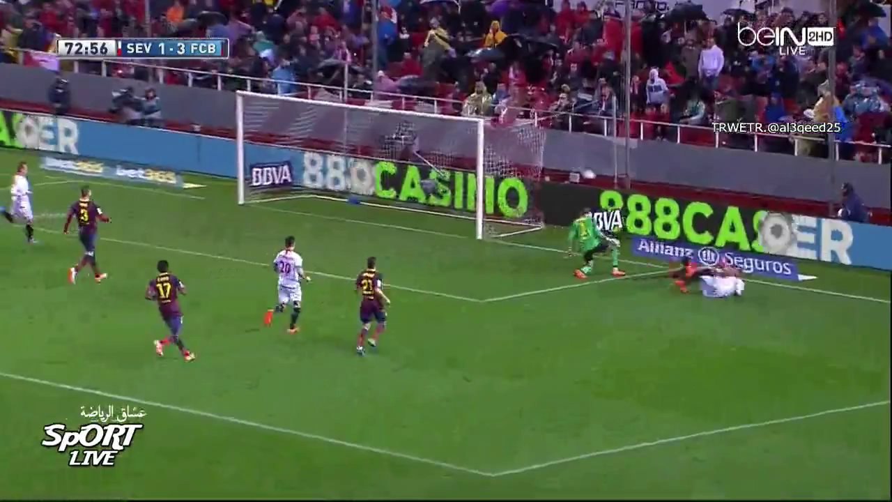 ملخص مبارة اشبيلية 1-4 برشلونة تعليق علي الكعبي HD