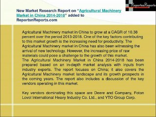 Agricultural Machinery Market in China 2014-2018