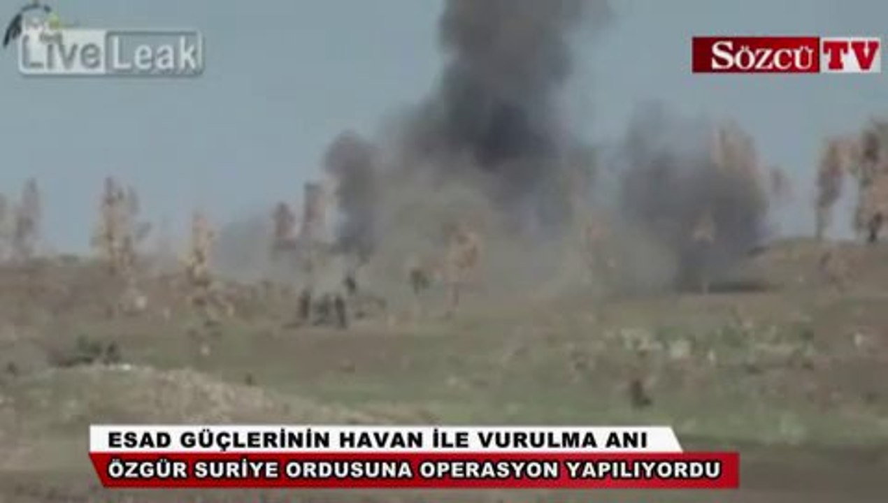 Özgür Suriye Ordusu'nun attığı havan mermisinin Esad güçlerini vurduğu an