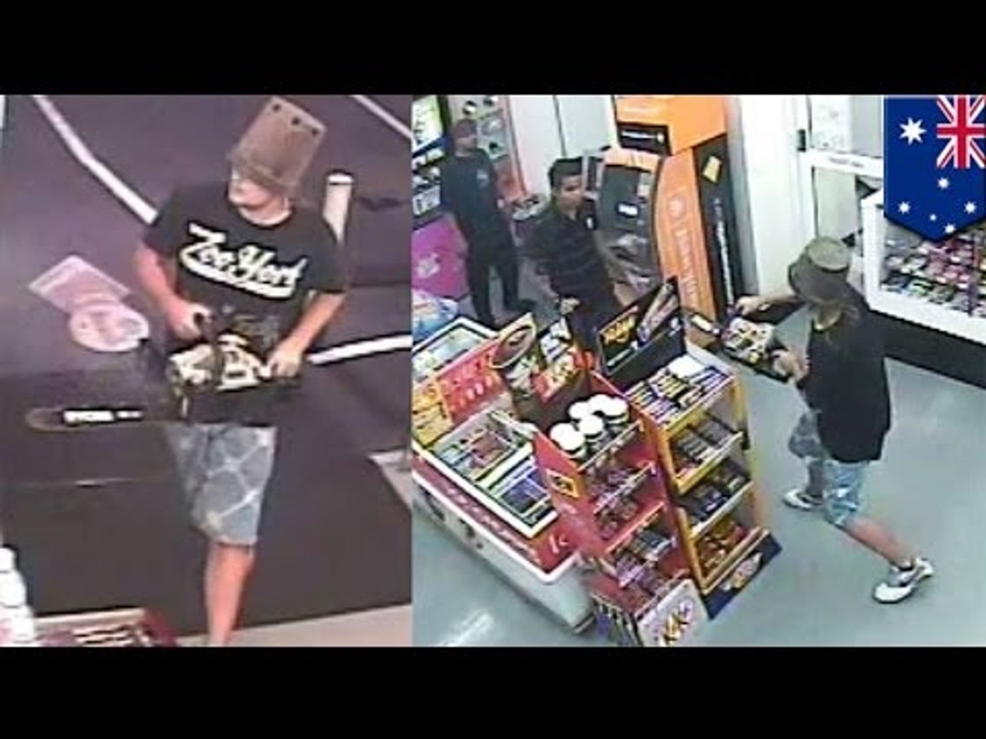 Chainsaw-wielding teen with flower pot on his head robs a 7-Eleven - video  Dailymotion