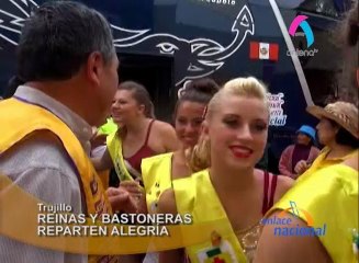 Las reinas y bastoneras que visitan Trujillo por el Festival Internacional de la Primavera, repartieron gracia y alegría en el asilo Hogar San José.
