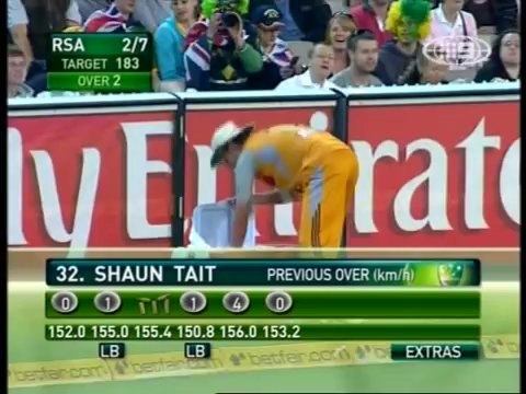 DEADLY- SHAUN TAIT BOWLING- BREAKS AB DEVILLERS HIP - 2009